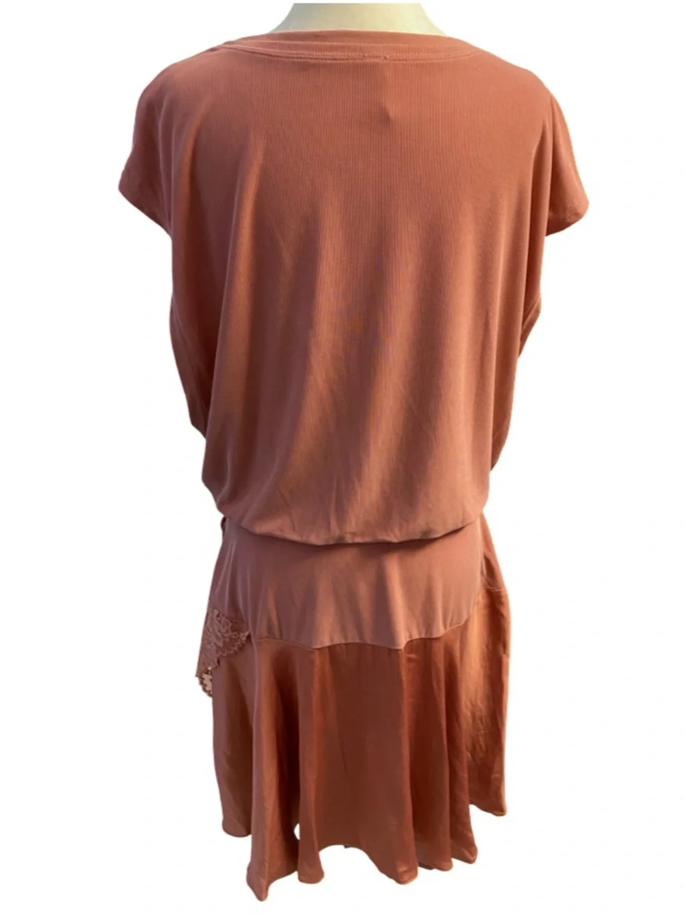 Free People Jazzy Mini Dress Rose Smoke Pink Lace Trim Boho Feminine Size XL - Picture 13 of 17